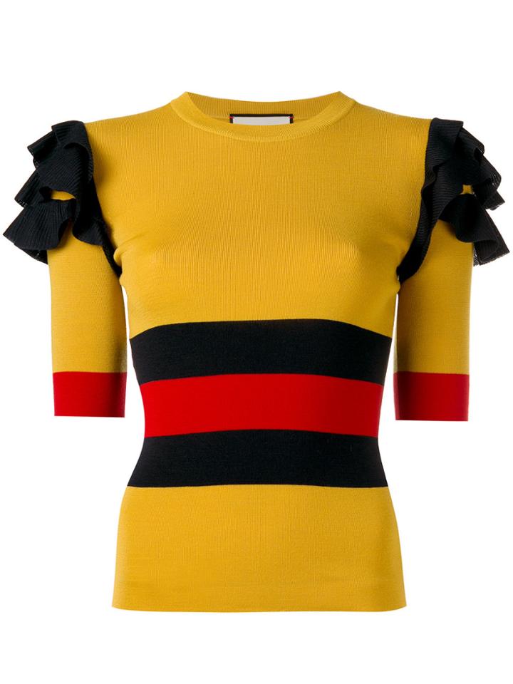 Gucci Web Ruffled Sleeve Top - Multicolour
