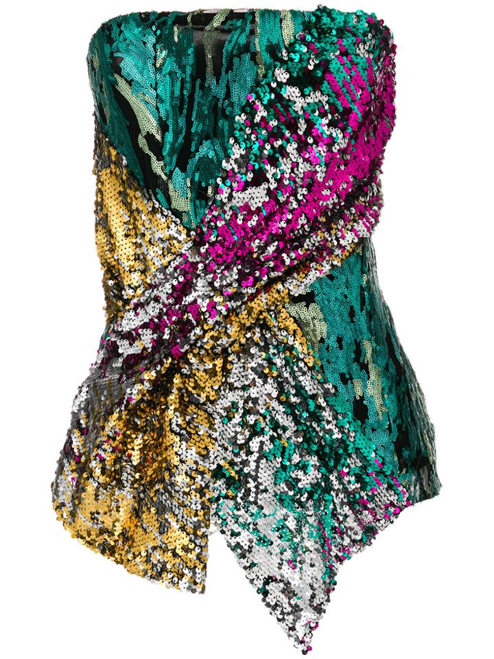 Halpern Sequined Twist Bustier Top - Metallic