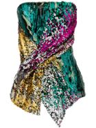 Halpern Sequined Twist Bustier Top - Metallic