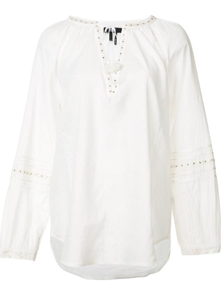 Paige Tassel Peasant Blouse, Women's, Size: Medium, White, Cotton