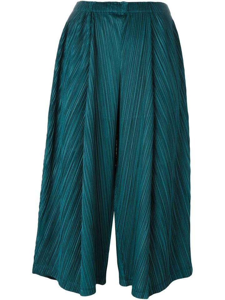 Pleats Please By Issey Miyake Pleated Cropped Trousers, Women's, Size: 2, Green, Polyester