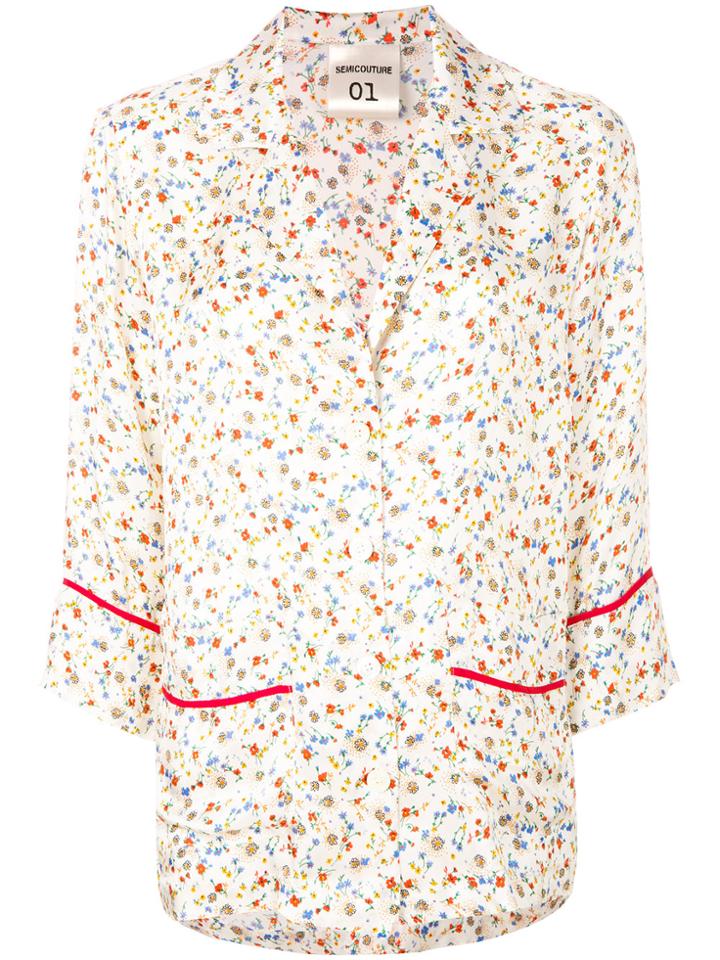 Semicouture Floral Print Pyjama Shirt - White