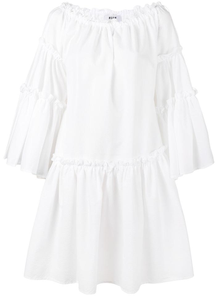 Msgm - Seersucker Long Sleeve Dress - Women - Cotton/polyester - 40, White, Cotton/polyester