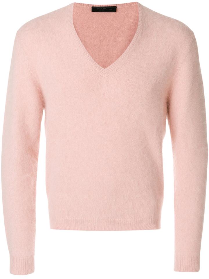 Prada Classic V-neck Sweater - Pink & Purple
