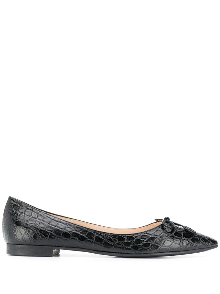 Prada Crocodile Embossed Ballerina Pumps - Black