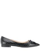 Prada Crocodile Embossed Ballerina Pumps - Black