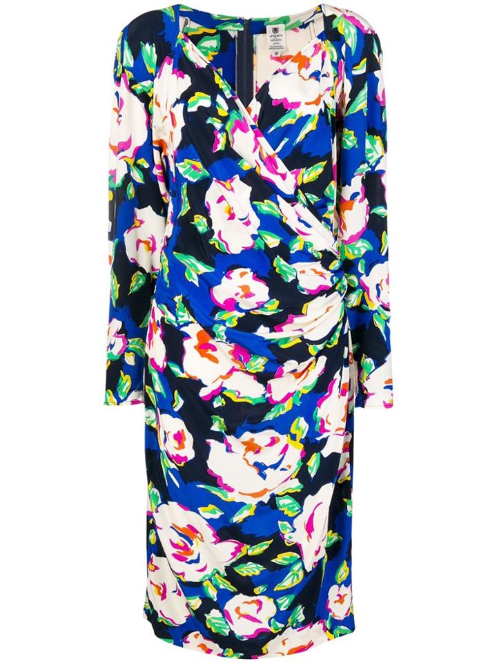 Emanuel Ungaro Vintage Floral Print Wrap-front Midi Dress - Blue