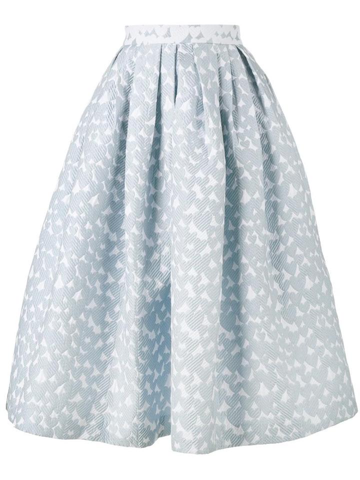 House Of Holland Heart Jacquard Midi Skirt, Women's, Size: 14, Blue, Linen/flax