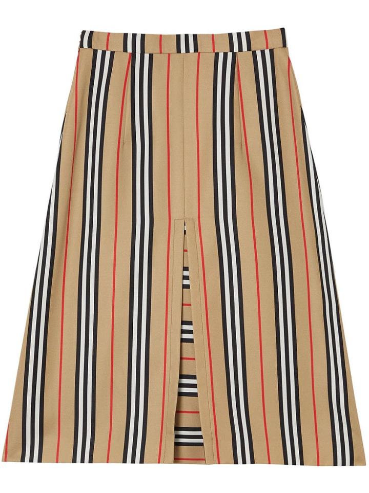 Burberry Box Pleat Detail Icon Stripe A-line Skirt - Brown