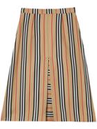 Burberry Box Pleat Detail Icon Stripe A-line Skirt - Brown
