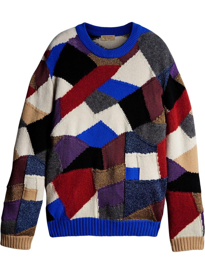 Burberry Patchwork Cashmere Wool Blend Sweater - Multicolour