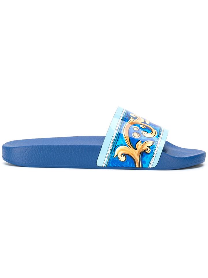 Dolce & Gabbana Majolica Print Pool Slides - Blue