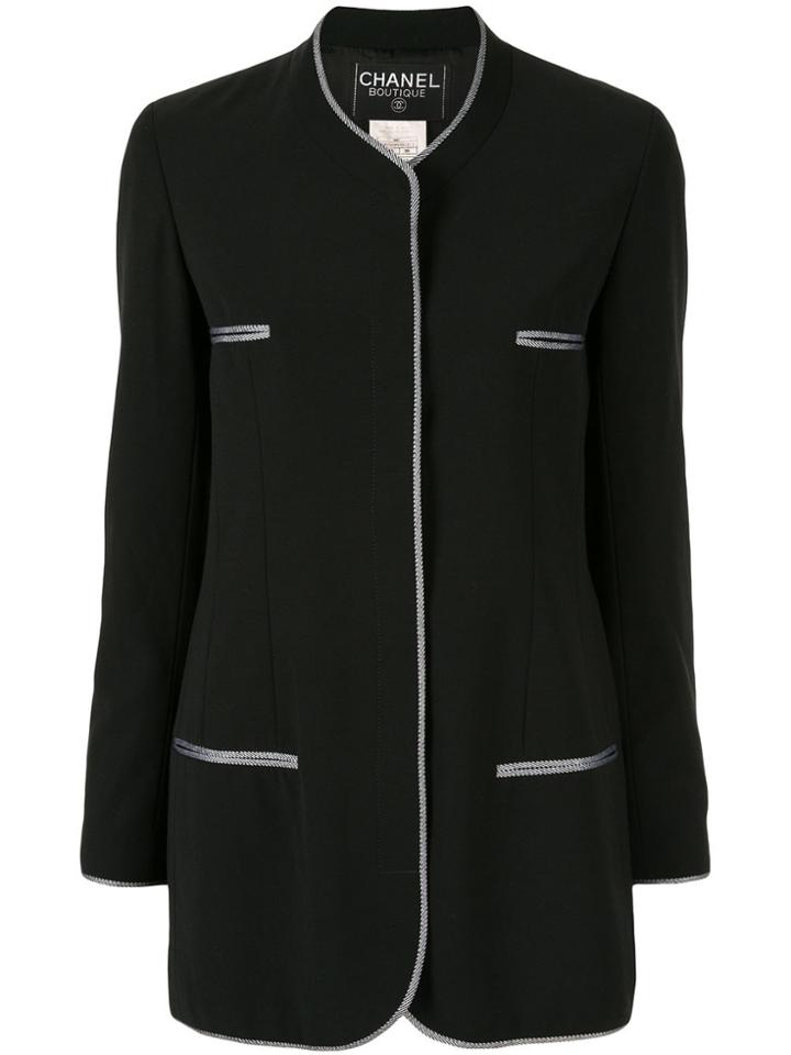Chanel Pre-owned 1996 Striped Piping Collarless Jacket - Black
