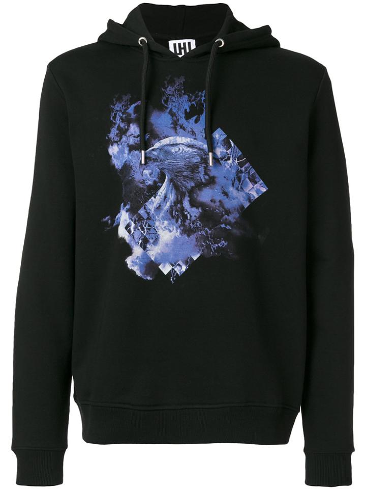 Les Hommes Urban Eagle Print Hoodie - Black