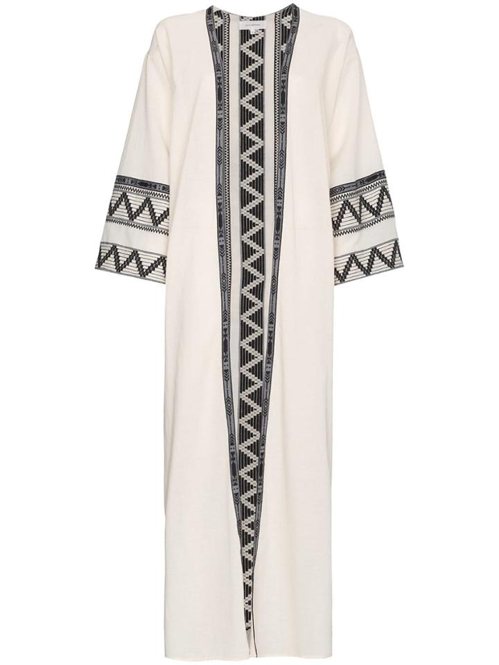 Celia Dragouni Zig Zag Embroidered Cotton Kaftan Jacket - Neutrals