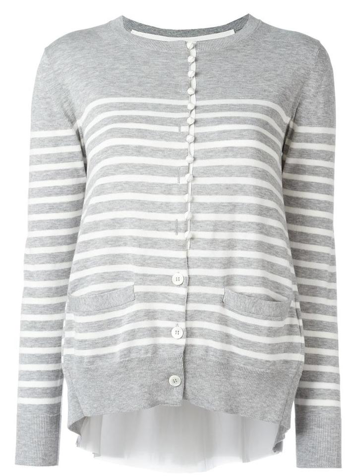 Sacai Cupro Insert Striped Cardigan, Women's, Size: 2, Grey, Cotton/cupro/polyester
