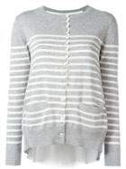 Sacai Cupro Insert Striped Cardigan, Women's, Size: 2, Grey, Cotton/cupro/polyester