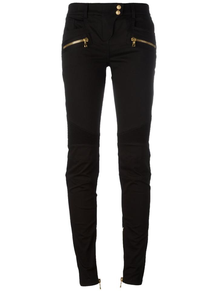 Balmain Skinny Biker Trousers, Women's, Size: 36, Black, Cotton/polyurethane