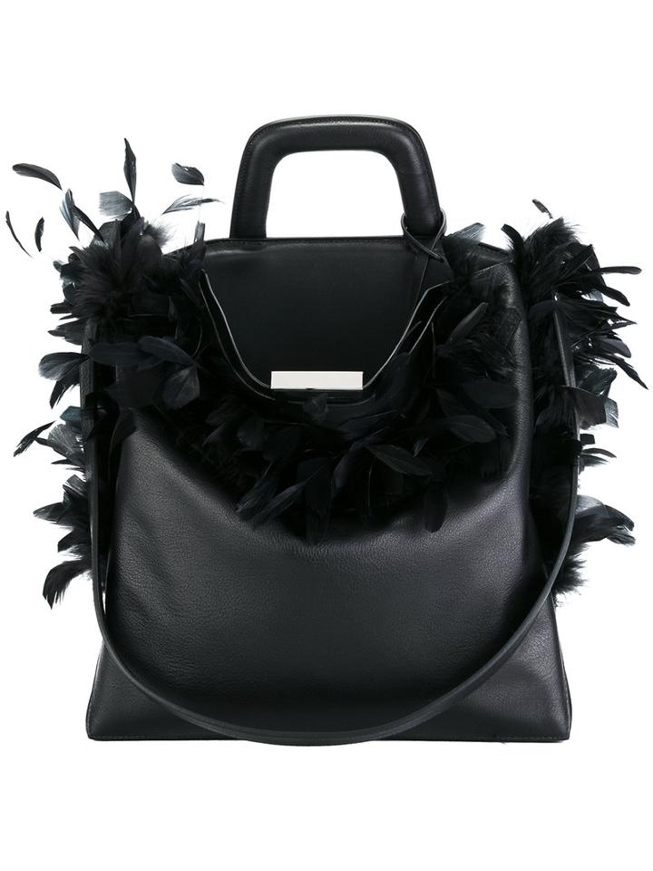 Landi Feather Applique Shoulder Bag, Women's, Black, Leather/feather