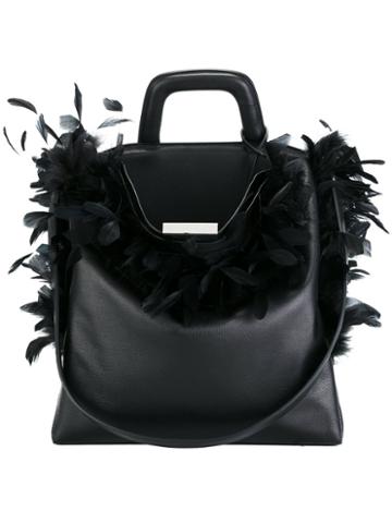 Landi Feather Applique Shoulder Bag, Women's, Black, Leather/feather
