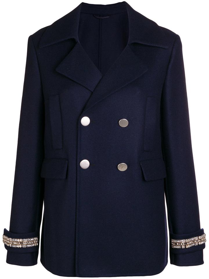 Ermanno Scervino Cuff Detail Double Breasted Coat - Blue
