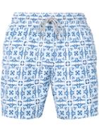 Capricode - Geometric Leaf Print Swim Shorts - Men - Nylon - S, Blue, Nylon