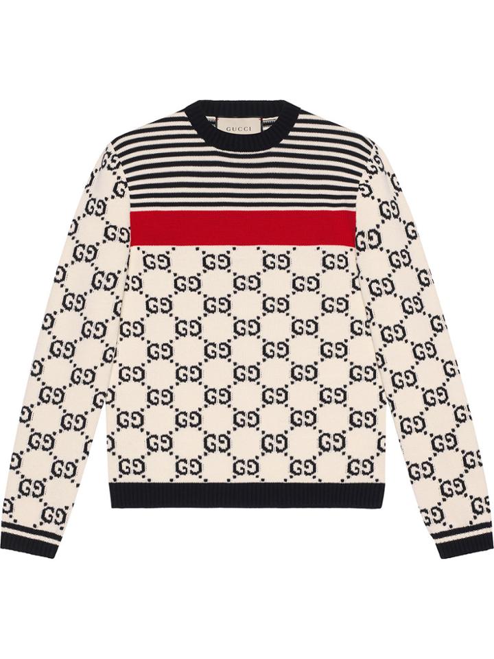 Gucci Gg Intarsia Cotton Sweater - White