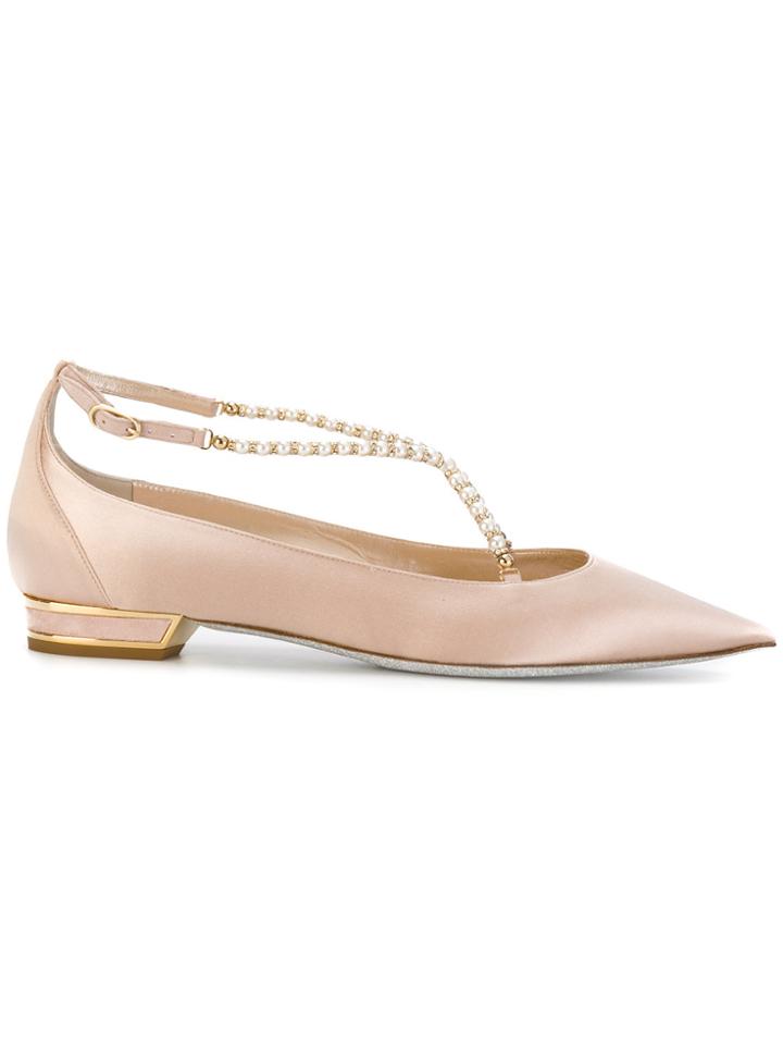 René Caovilla Pearl Strap Ballerinas - Nude & Neutrals
