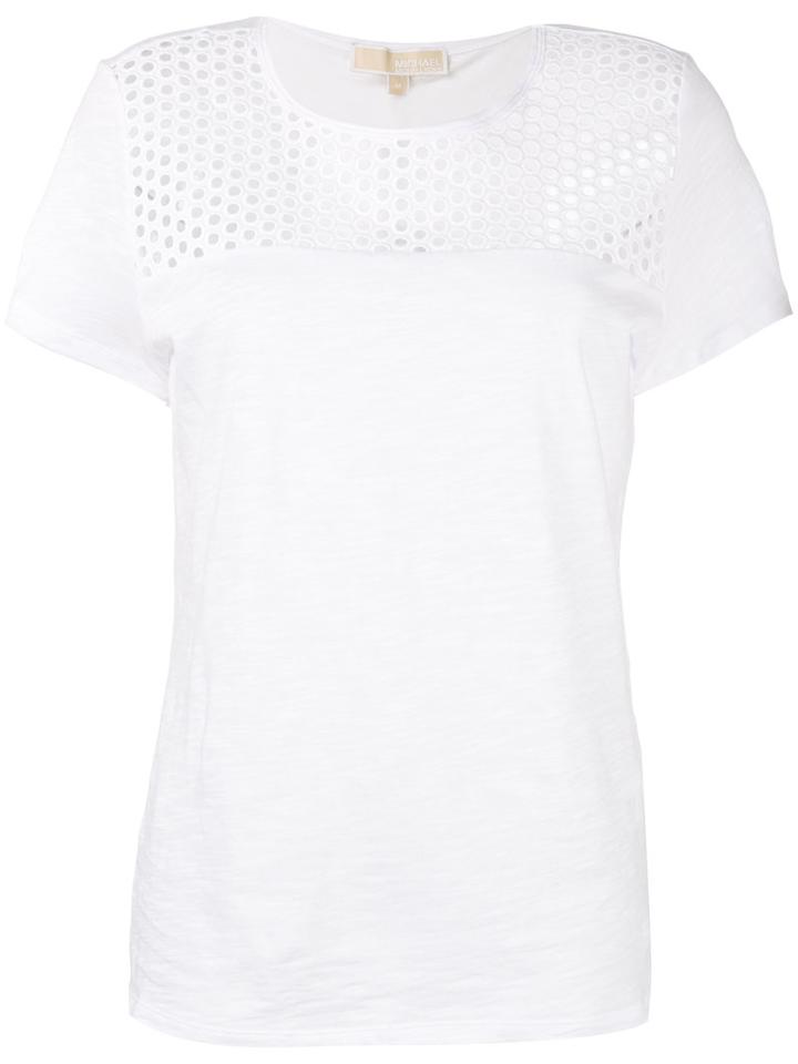 Michael Michael Kors - Perforated Trim T-shirt - Women - Cotton - L, White, Cotton