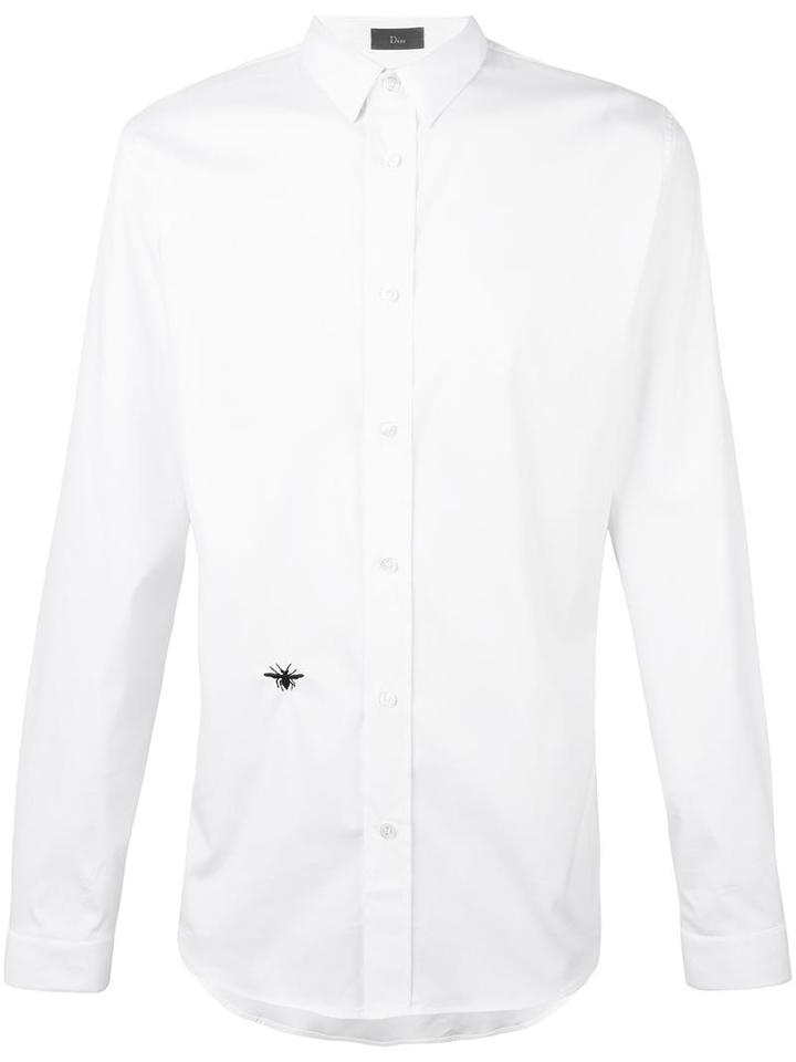 Dior Homme Embroidered Fly Shirt, Men's, Size: 43, White, Cotton/polyamide/spandex/elastane