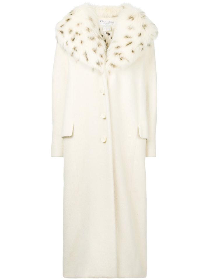Christian Dior Vintage Removable Collar Long Coat - White