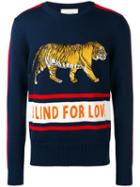 Gucci Blind For Love Tiger Jumper, Men's, Size: Medium, Blue, Wool/polyamide