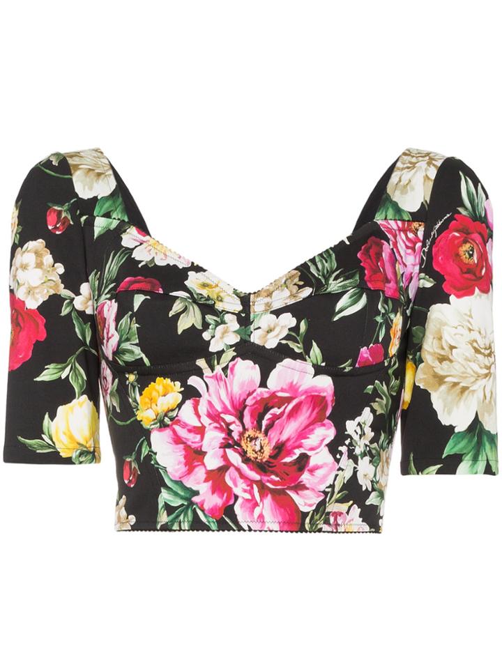 Dolce & Gabbana Floral Corset Crop Top - Black