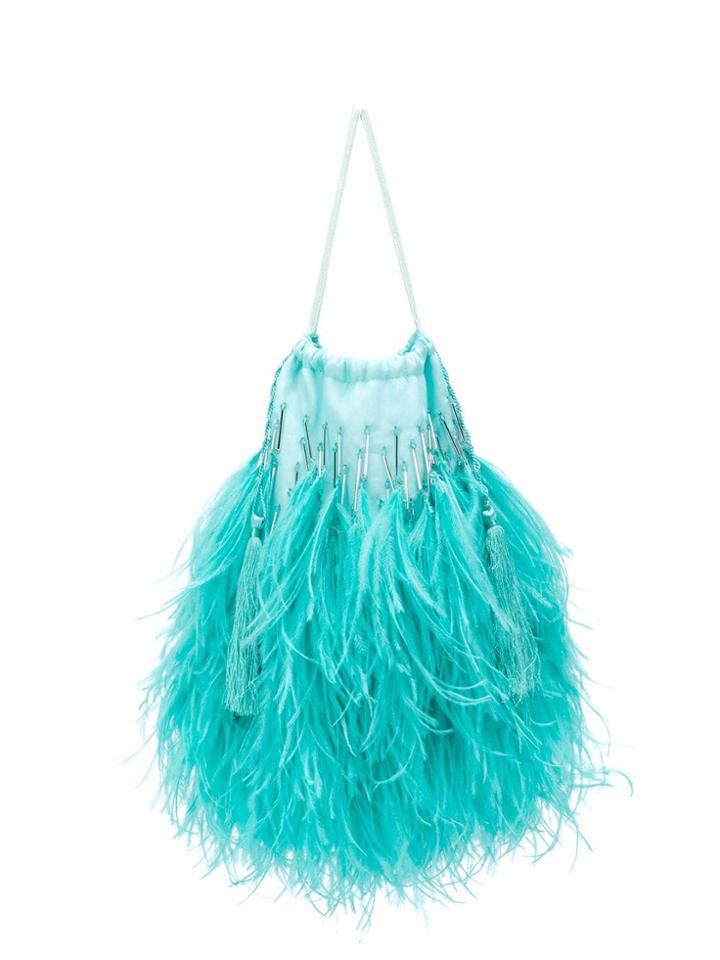 Attico Feathered Clutch Bag - Blue