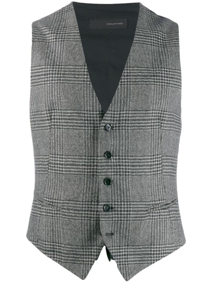 Tagliatore Checked Waistcoat - Grey