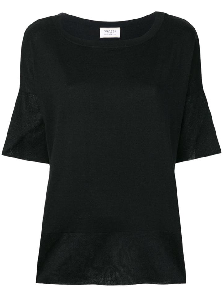 Snobby Sheep Jersey-panelled Fine-knit Top - Black