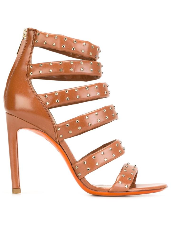 Santoni Studded Rear Zip Sandals - Brown
