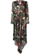 Off-white Long Draped Floral Shirt - Black