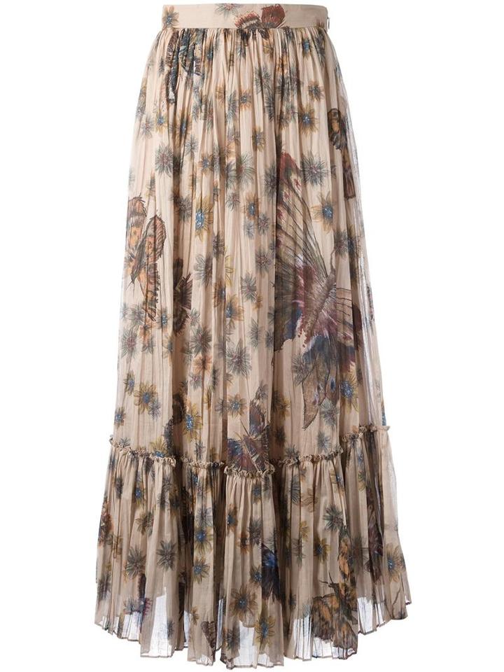 Valentino Butterfly Print Pleated Skirt, Women's, Size: 44, Nude/neutrals, Cotton
