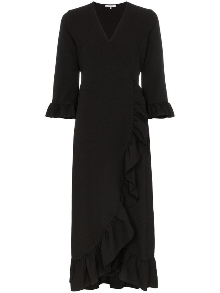 Ganni Clark Ruffle Trim Wrap Dress - Black