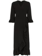 Ganni Clark Ruffle Trim Wrap Dress - Black