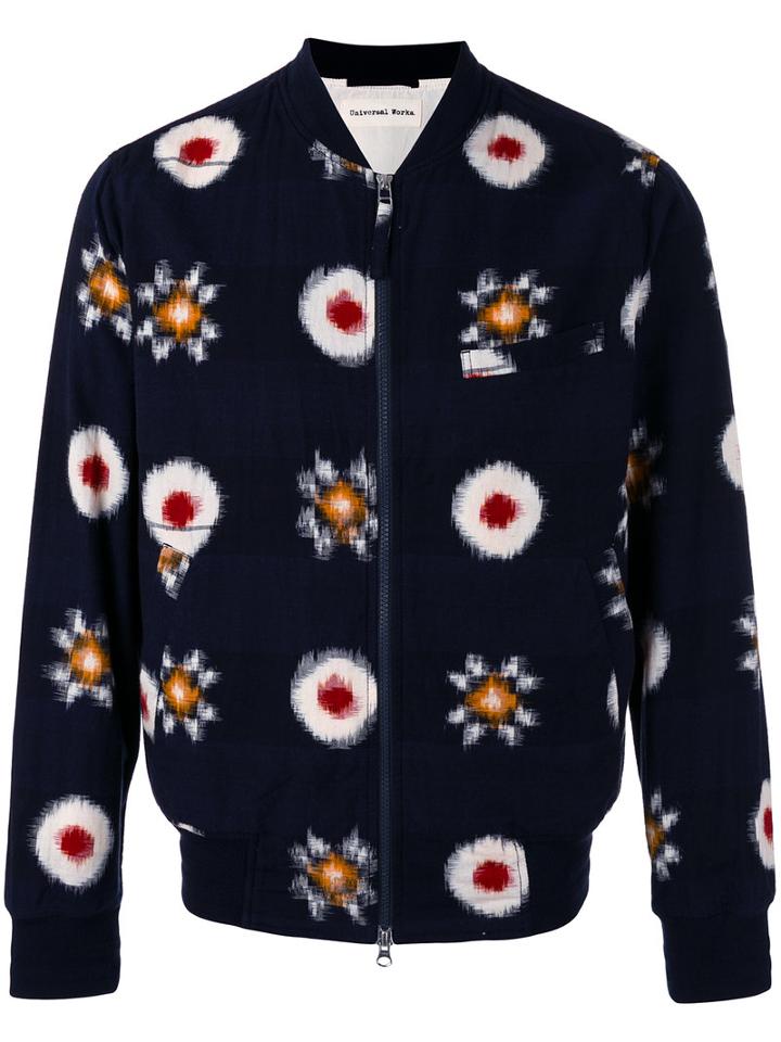 Universal Works Blurred Print Bomber Jacket, Men's, Size: Large, Blue, Cotton/polyester