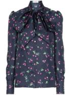 Racil Agata High Neck Kitty Bow Floral Print Silk Blouse - Blue