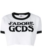 Gcds Logo Cropped T-shirt, Women's, Size: Medium, White, Cotton