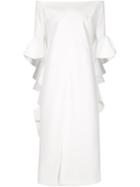 Ellery Ruffled Off Shoulder Dress, Women's, Size: 2, White, Polyester
