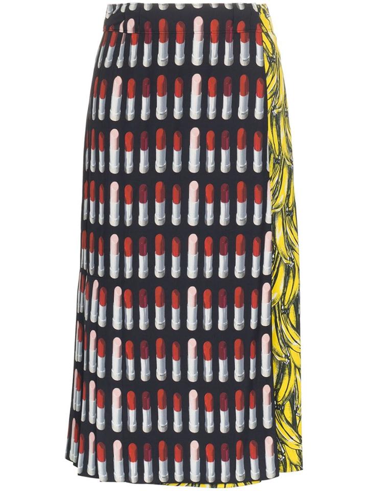 Prada Lipstick And Banana Print Midi-skirt - Black