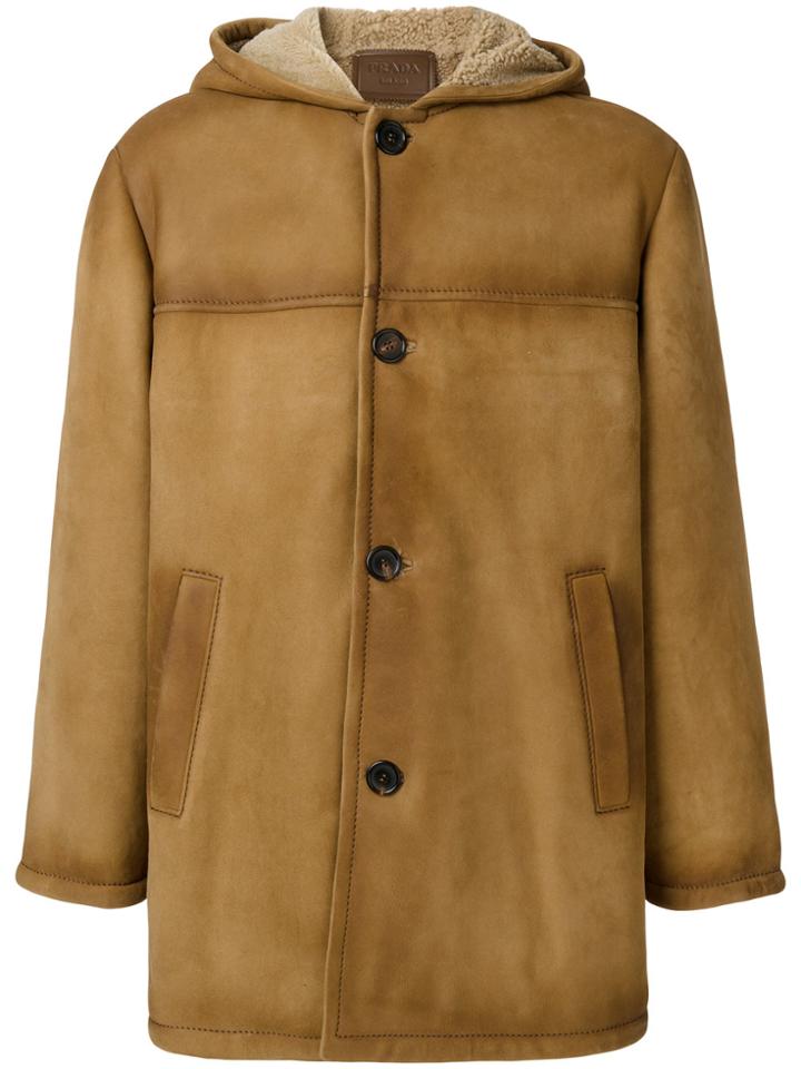 Prada Sheepskin Hooded Coat - Brown