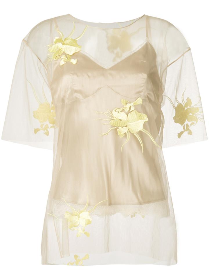 Helmut Lang Embroidered Floral Top - Nude & Neutrals