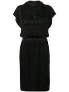 Versace Rubberised Versace Logo Hooded Dress - Black