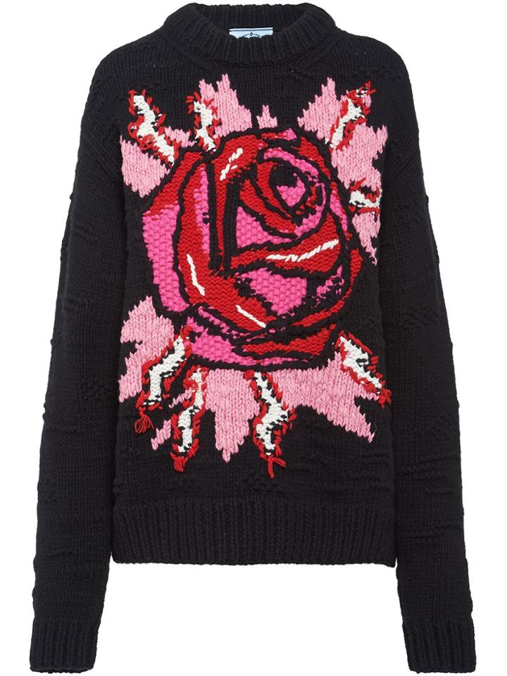 Prada Rose Intarsia Jumper - Black